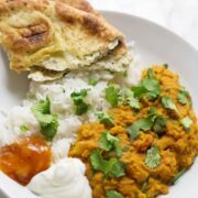 This red lentil dal is perfect when you're craving that curry flavour but you want something quick and healthy. Serve with yoghurt and mango chutney.