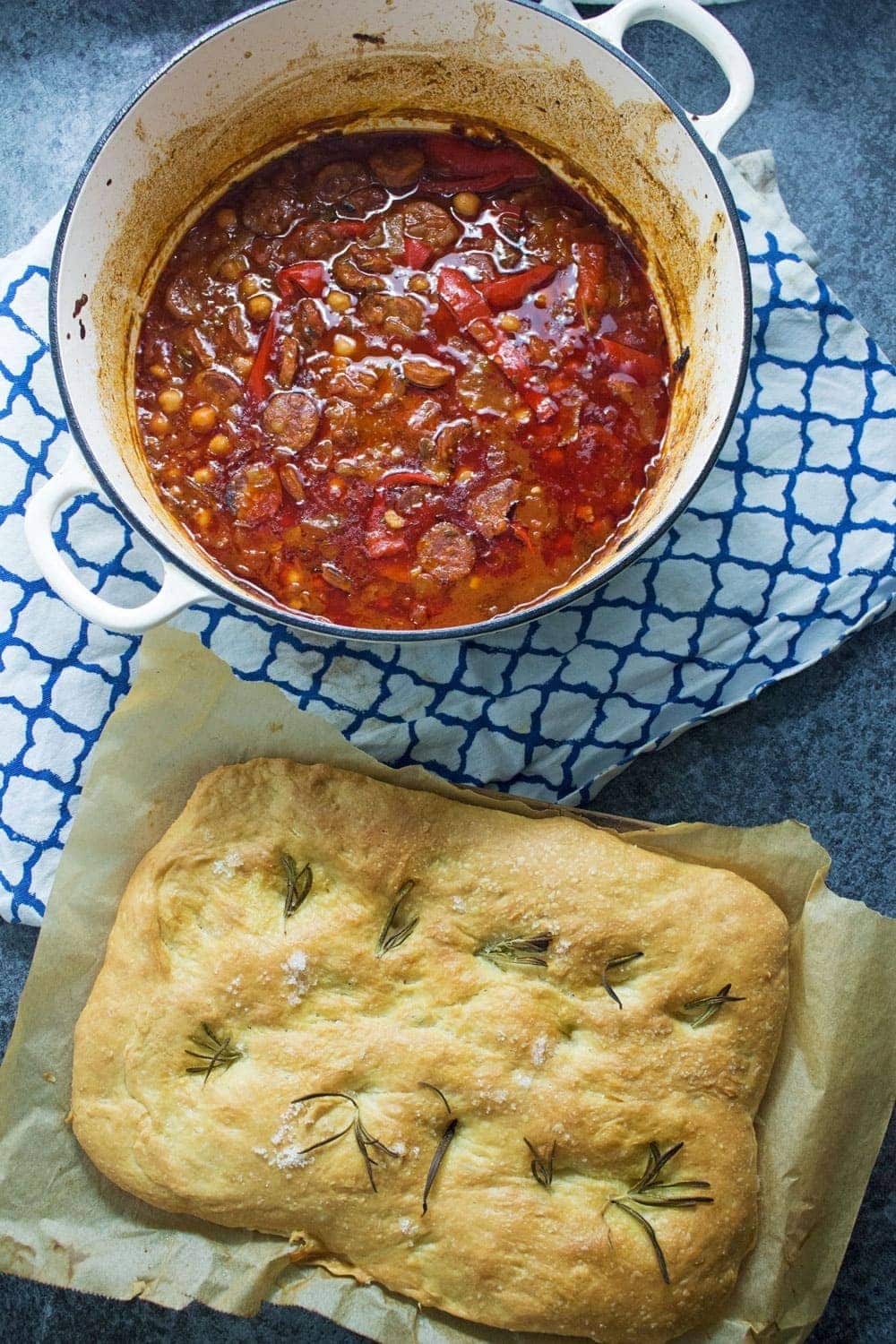 This chorizo and chickpea stew is deliciously herby and spicy. Try and cook it as long as you can, the chorizo will melt in your mouth and taste amazing!