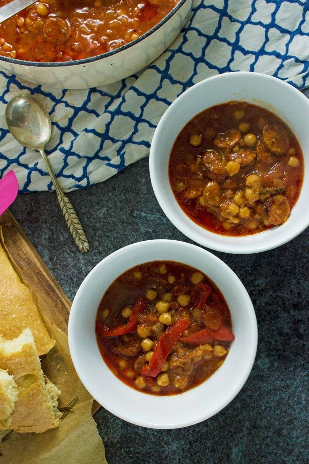 This chorizo and chickpea stew is deliciously herby and spicy. Try and cook it as long as you can, the chorizo will melt in your mouth and taste amazing!