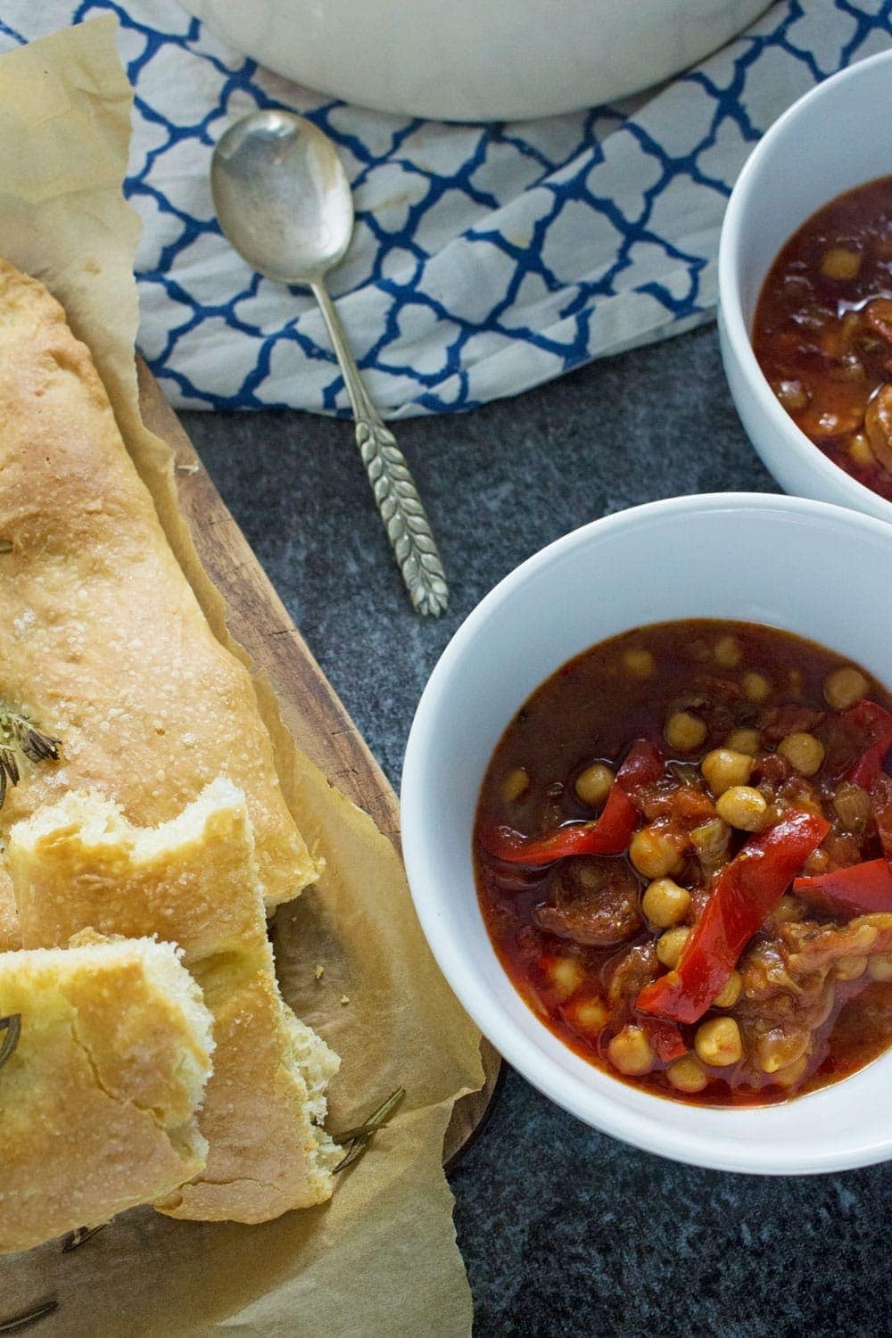 This chorizo and chickpea stew is deliciously herby and spicy. Try and cook it as long as you can, the chorizo will melt in your mouth and taste amazing!