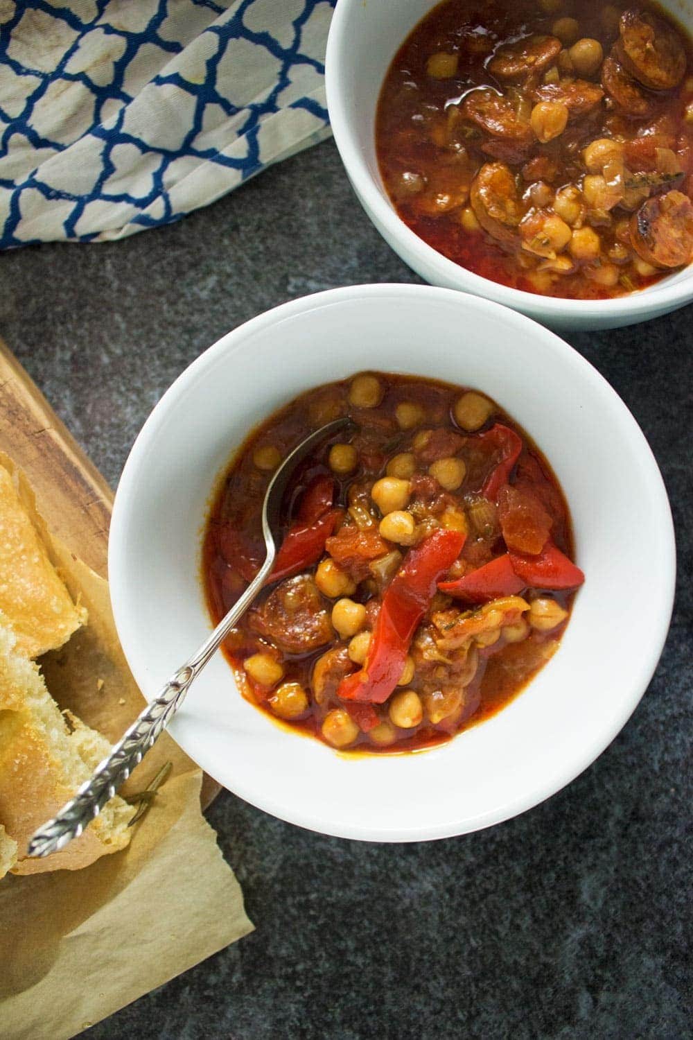 This chorizo and chickpea stew is deliciously herby and spicy. Try and cook it as long as you can, the chorizo will melt in your mouth and taste amazing!
