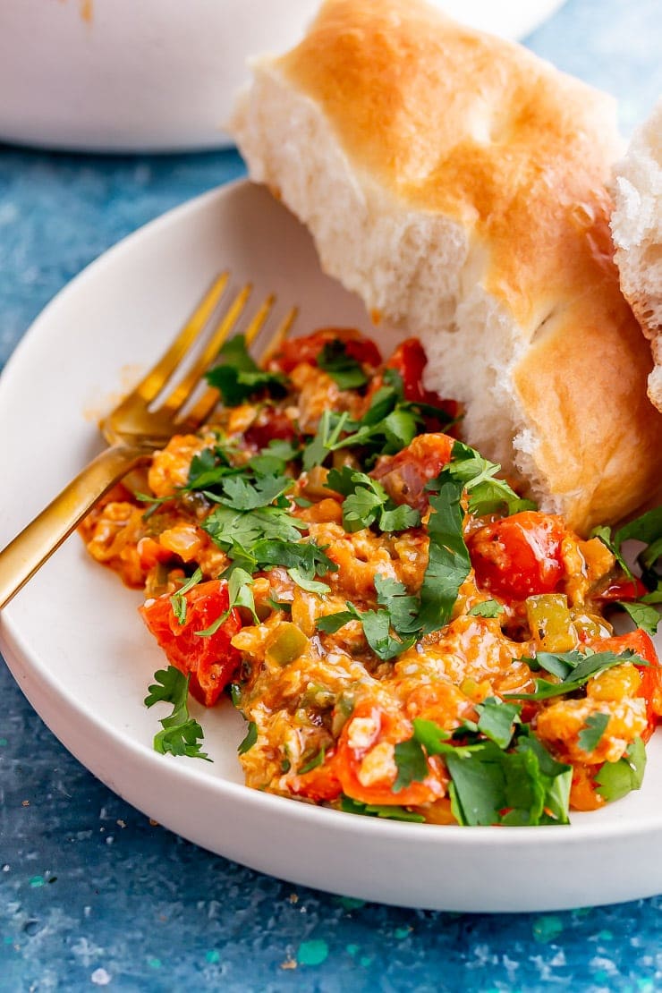 Close up of menemen with bread 