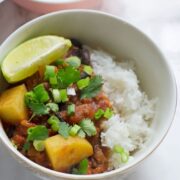 This chorizo chilli is a brilliant twist on a traditional chilli. The addition of potato makes it a hearty meal in its own right and the lime & coriander yoghurt cools the whole thing down perfectly.