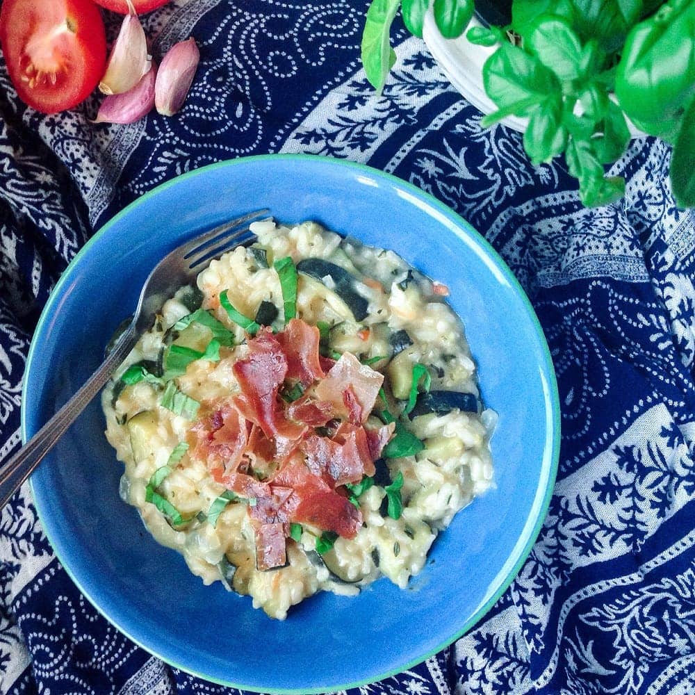 Courgette Risotto With Goat's Cheese and Prosciutto