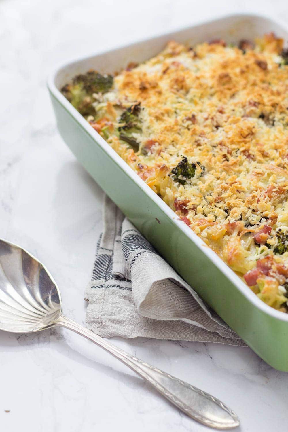 This asparagus & pancetta baked pasta is a perfect family dinner which also makes great leftovers eaten cold the next day.