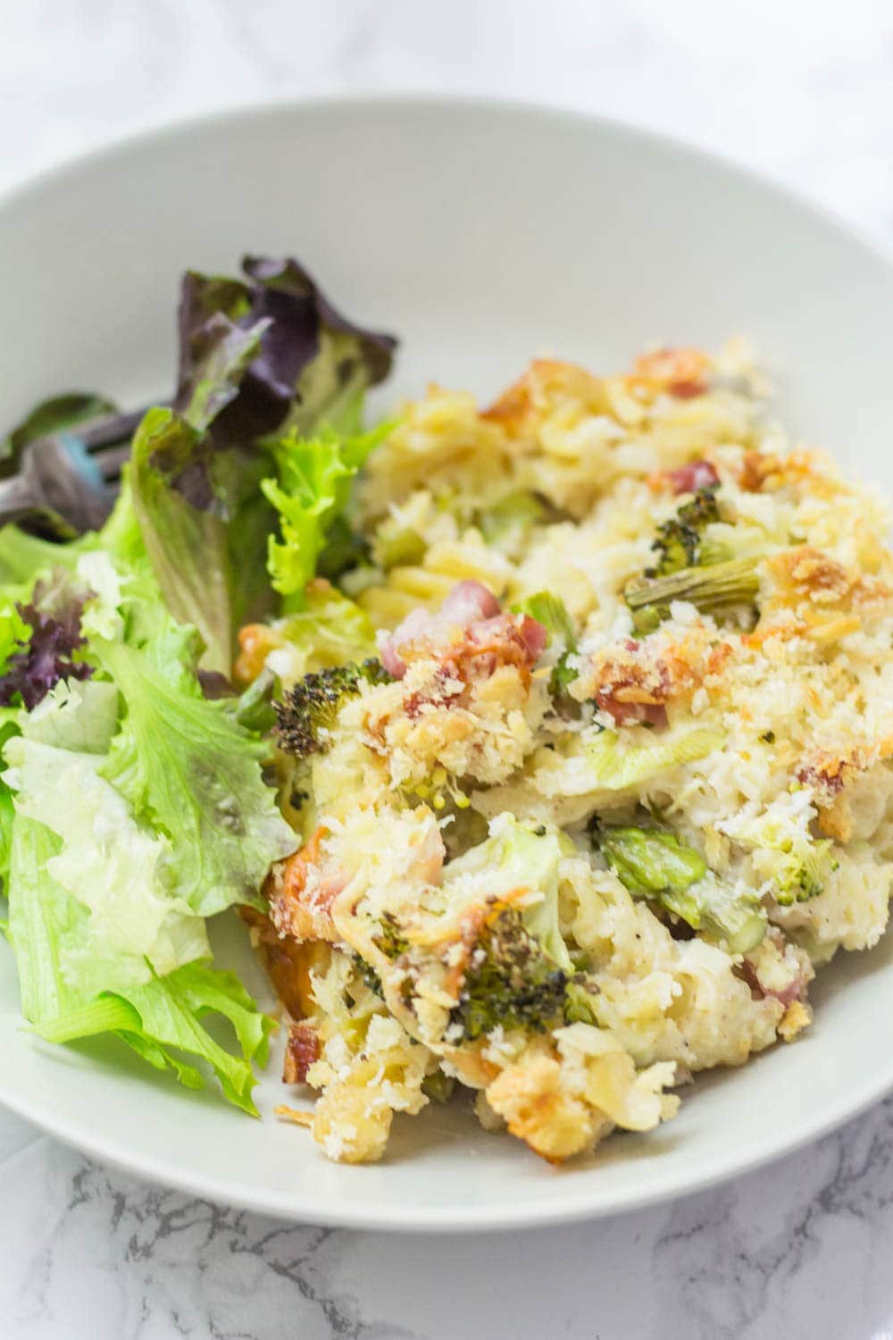 This asparagus & pancetta baked pasta is a perfect family dinner which also makes great leftovers eaten cold the next day.