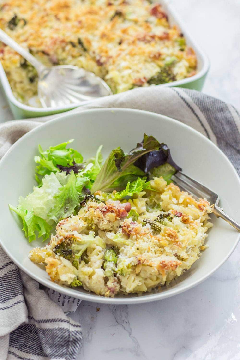 This asparagus & pancetta baked pasta is a perfect family dinner which also makes great leftovers eaten cold the next day.