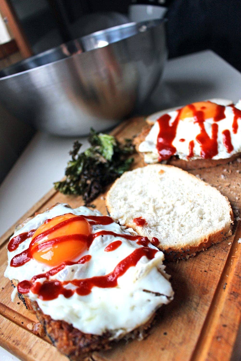 This panko aubergine & egg sandwich with kale chips is a delicious vegetarian meal which works at any time of day.