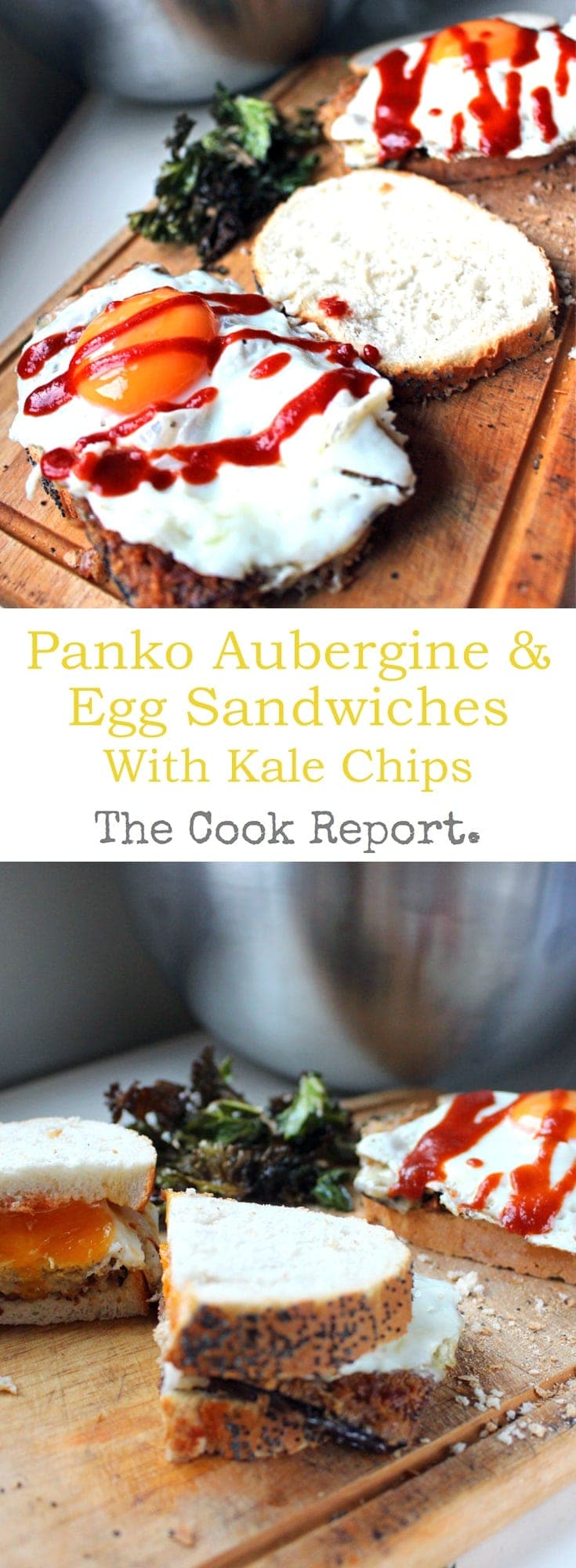 This Panko Aubergine & Egg Sandwich with kale chips is a delicious vegetarian meal which works at any time of day.