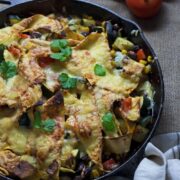 This veggie enchilada skillet is super healthy and full of spicy Mexican flavours! Perfect for a weeknight vegetarian dinner and great for leftovers too.