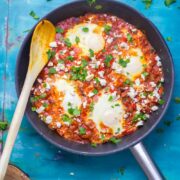 This chorizo shakshuka is full of smoky flavour from the chorizo and smoked paprika. Serve with crusty bread for those runny yolks and a dollop of yoghurt.