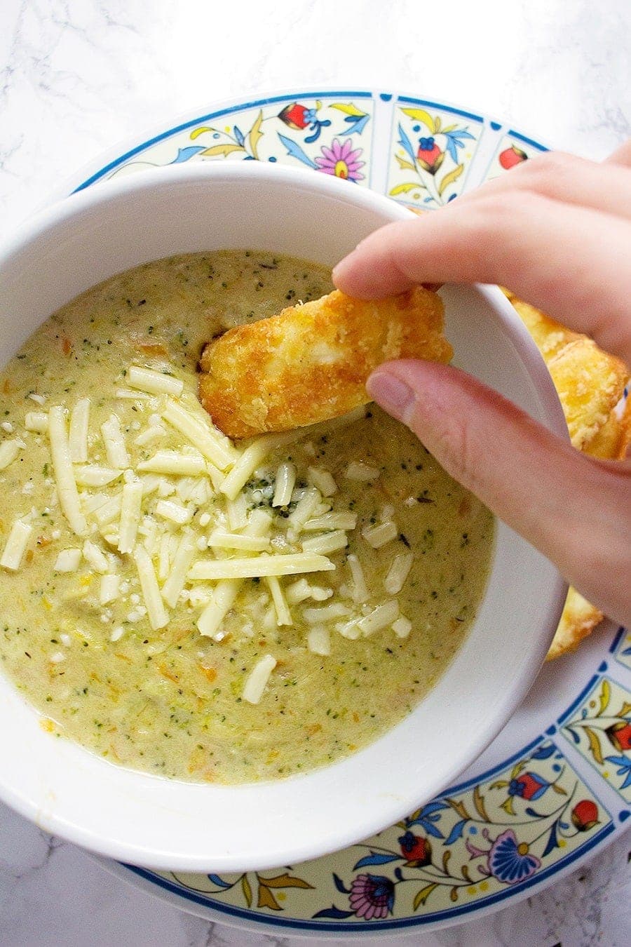 Can you ever have too much cheese? These crispy halloumi fries are the perfect thing to dip into this indulgent broccoli cheese soup.