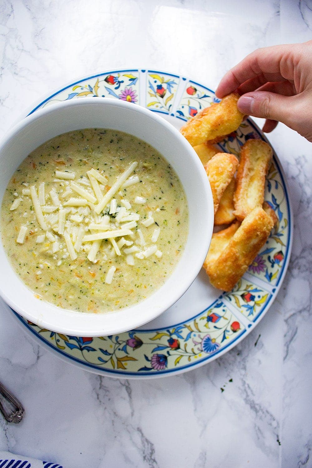 Can you ever have too much cheese? These crispy halloumi fries are the perfect thing to dip into this indulgent broccoli cheese soup.