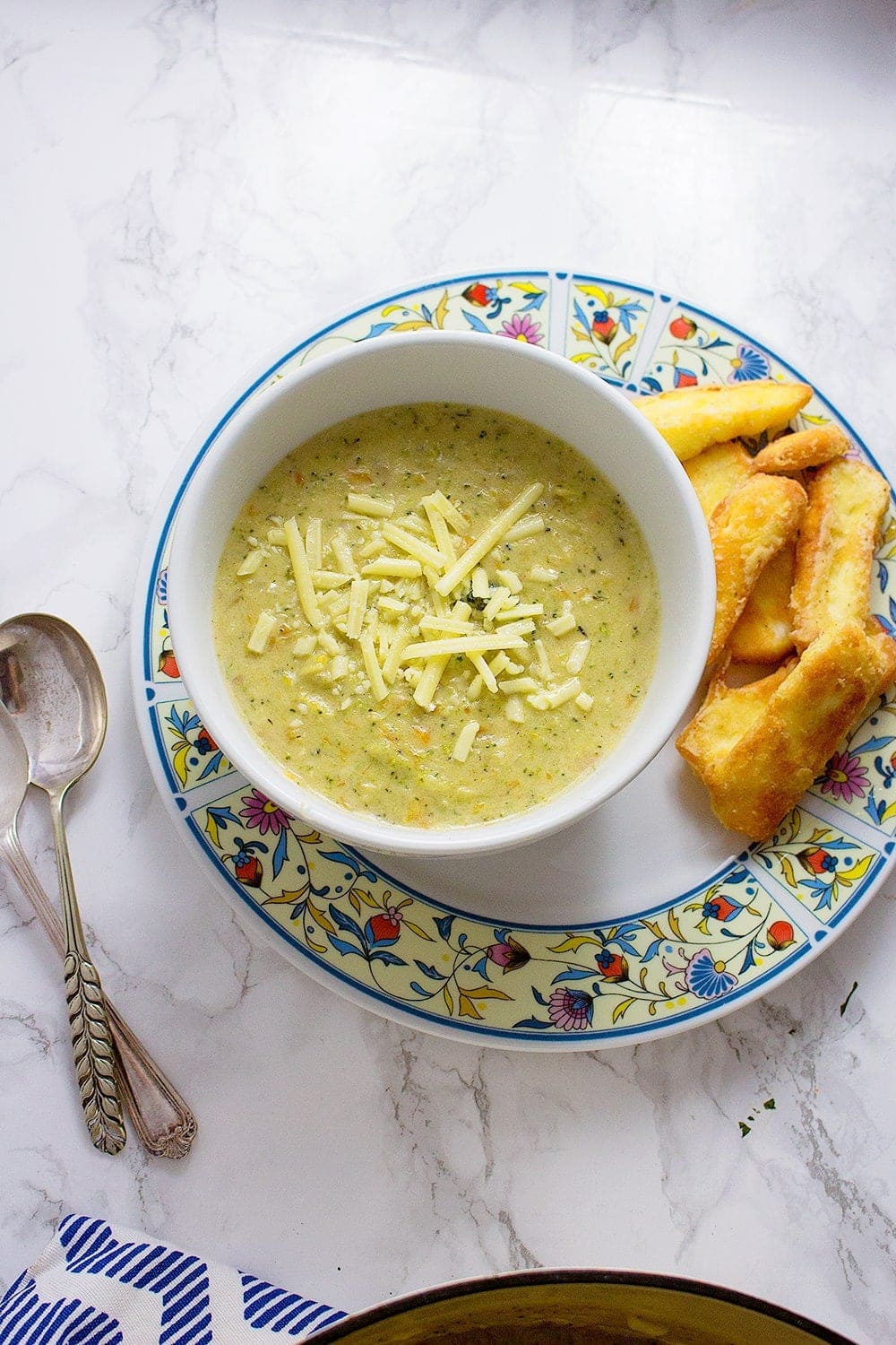 Can you ever have too much cheese? These crispy halloumi fries are the perfect thing to dip into this indulgent broccoli cheese soup. 
