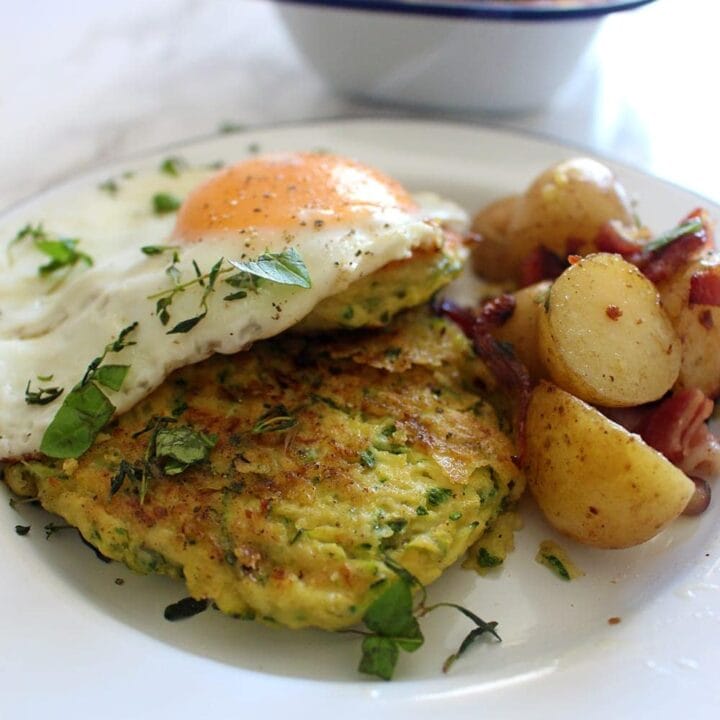 These courgette fritters get a kick from pecorino and chilli flakes. They work perfectly alongside crispy fried potato & bacon and topped with a fried egg!