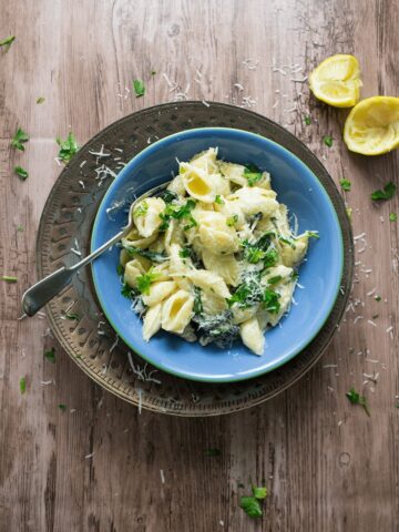 This lemon garlic sour cream pasta is a great combination of sweet garlic and tart lemon and sour cream. It's also so quick to put together!