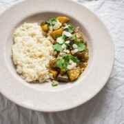 This quick & easy vegetable curry is packed with potatoes, aubergine and mushrooms to make it a filling evening meal. Plus it's gluten free and suitable for vegans!