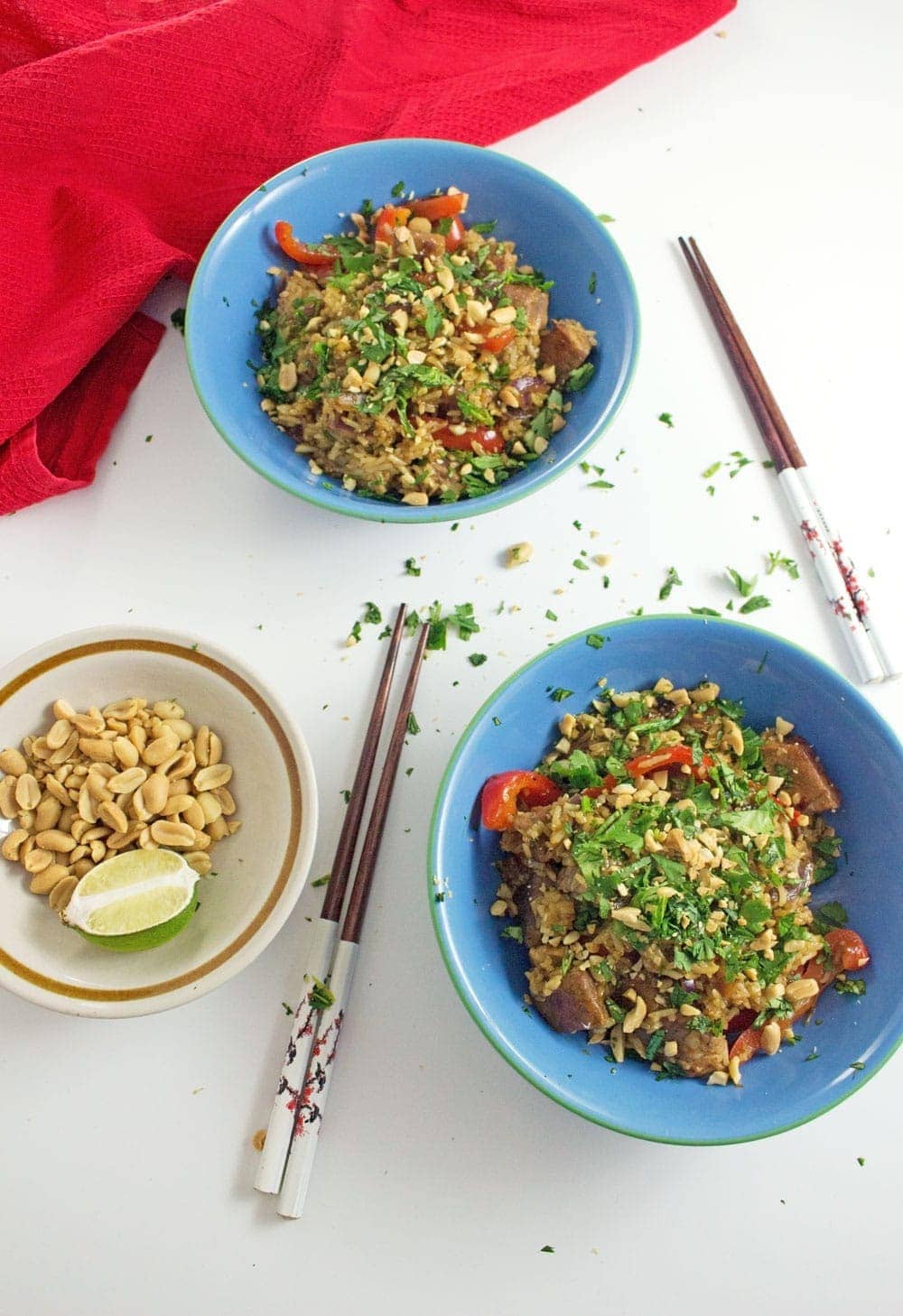 This caramelised pork stir fry is filled with crispy pork, a sweet, sticky sauce and topped with a good sprinkling of chopped peanuts.