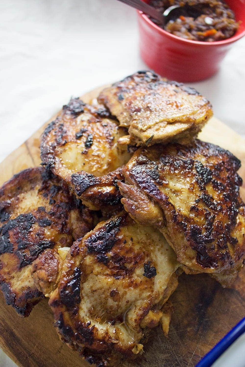 This jerk chicken is sweet and spicy, it tastes amazing served with a mango salsa and turmeric roti. Rice & peas is the perfect base for all this deliciousness!