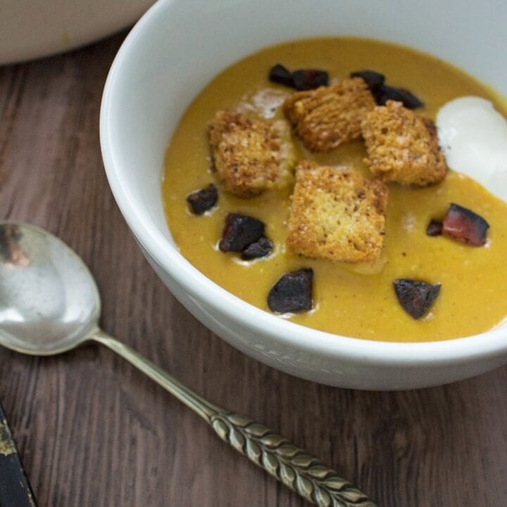 Spiced Sweet Potato Soup, Sumac Croutons & Chorizo • The Cook Report