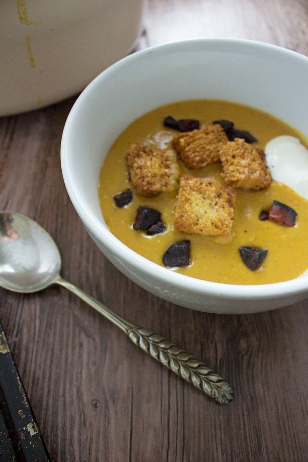 Spiced Sweet Potato Soup, Sumac Croutons & Chorizo • The Cook Report
