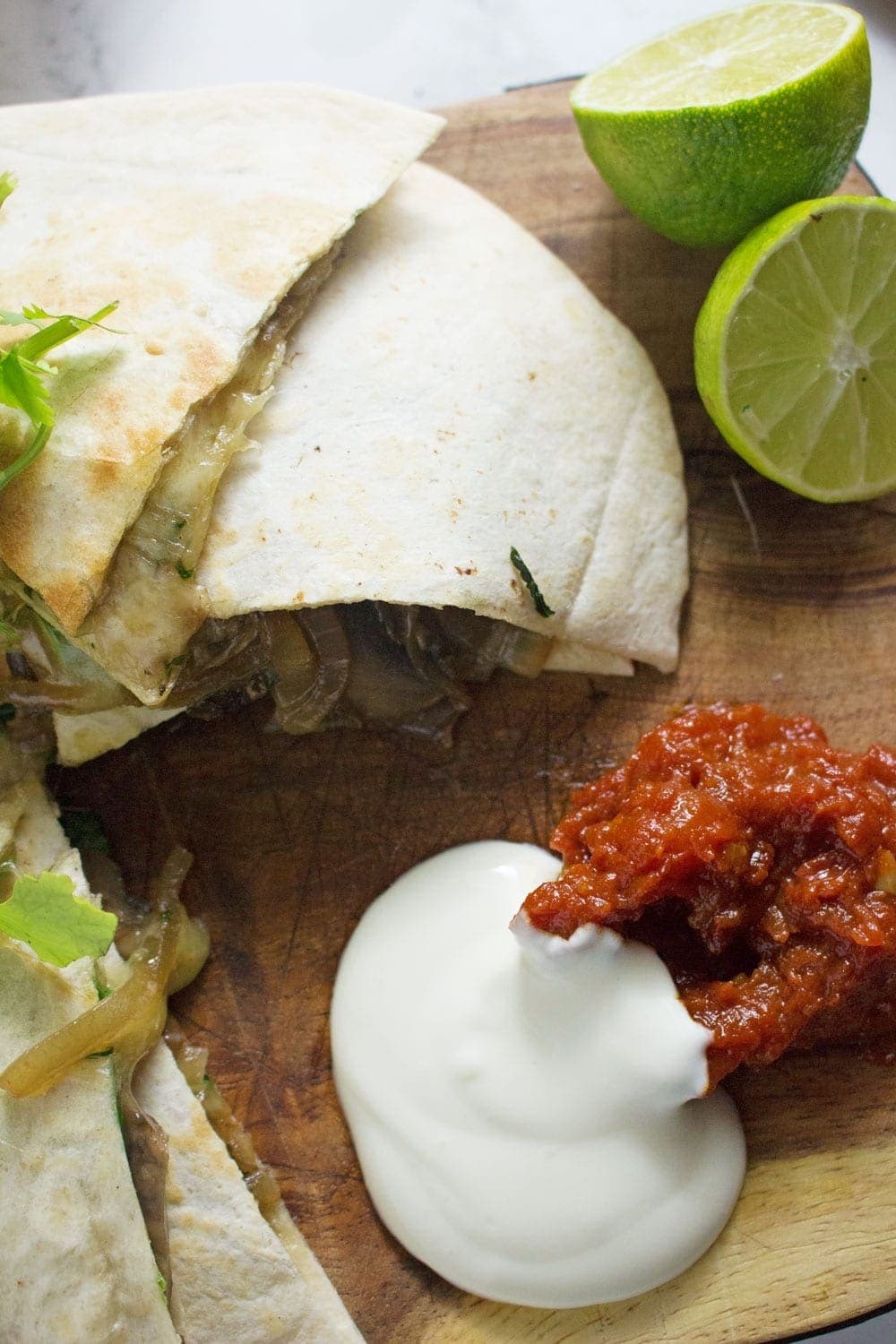 These portobello & caramelised onion quesadillas are the perfect vegetarian dinner when you're craving something full of Mexican flavour!