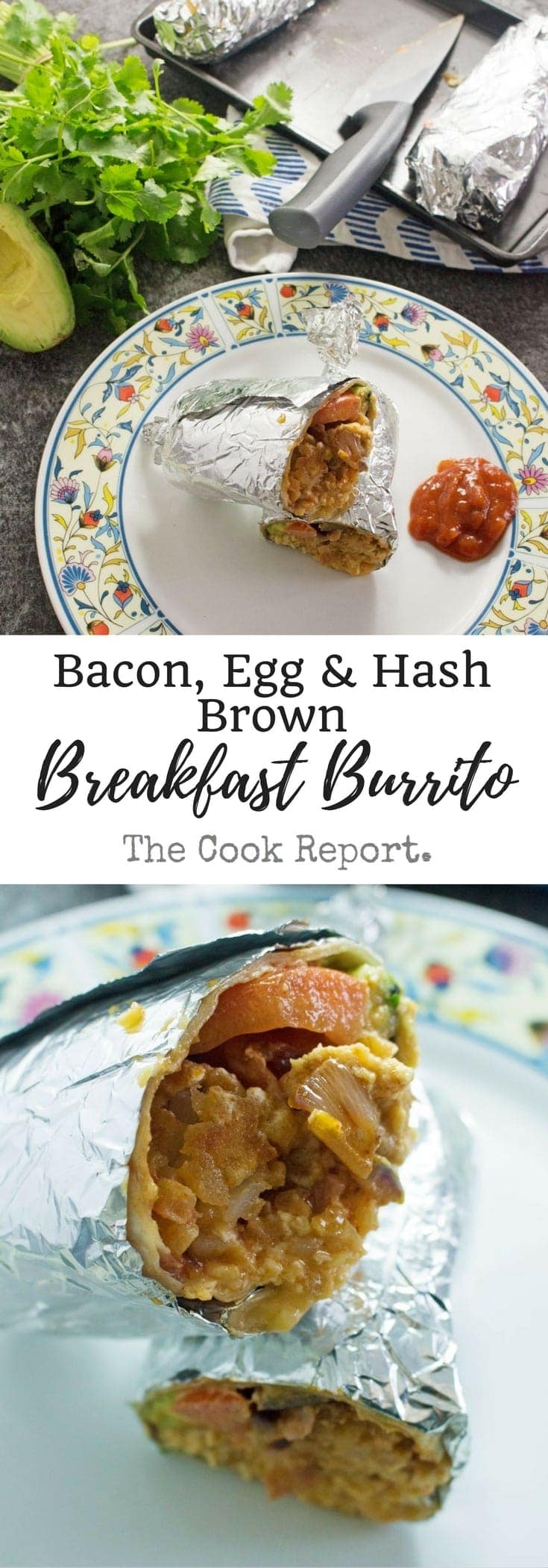 These breakfast burritos stuffed with bacon, egg and hash browns give you the perfect start to the day! They're an impressive but easy to make breakfast.