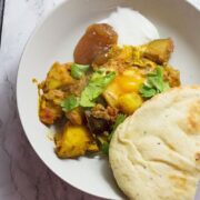 This easy curry potato & egg skillet is a great weeknight dinner. It's got bags of flavour, comes together quickly and is made of super cheap ingredients!