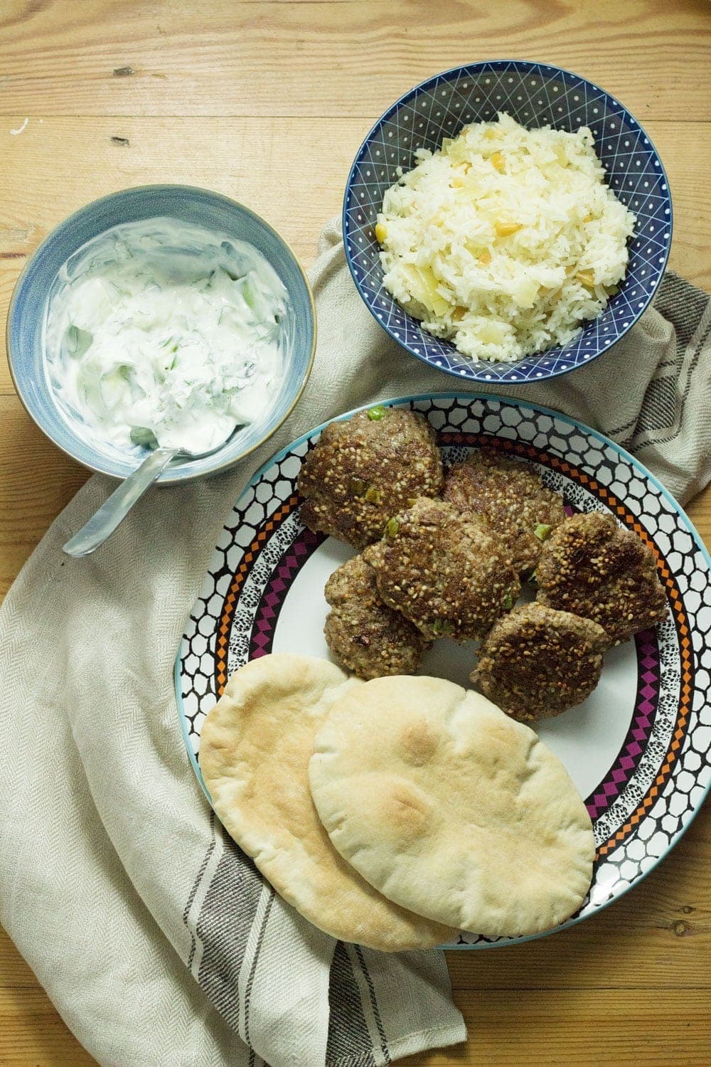 This sesame lamb recipe tastes delicious stuffed in a pitta with some cucumber and mint yoghurt drizzled on top and some pine nut rice on the side.