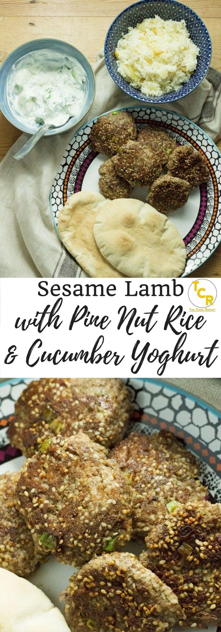This sesame lamb recipe tastes delicious stuffed in a pitta with some cucumber and mint yoghurt drizzled on top and some pine nut rice on the side.