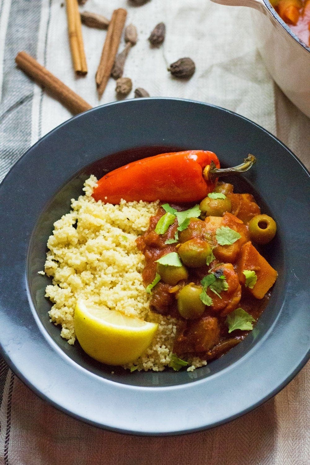 This squash & aubergine tagine is a delicious vegetarian dinner. Bursting with Moroccan flavour this tagine is healthy and suitable for vegans!
