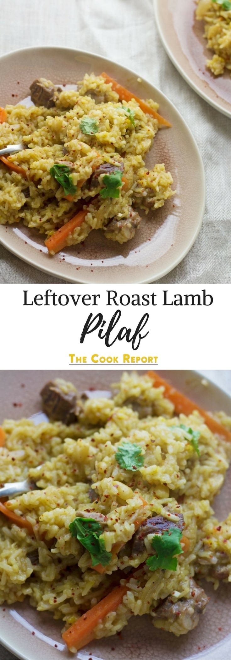 This leftover roast lamb pilaf is a great way to use up leftovers and you could easily substitute the lamb for any other cooked meat!