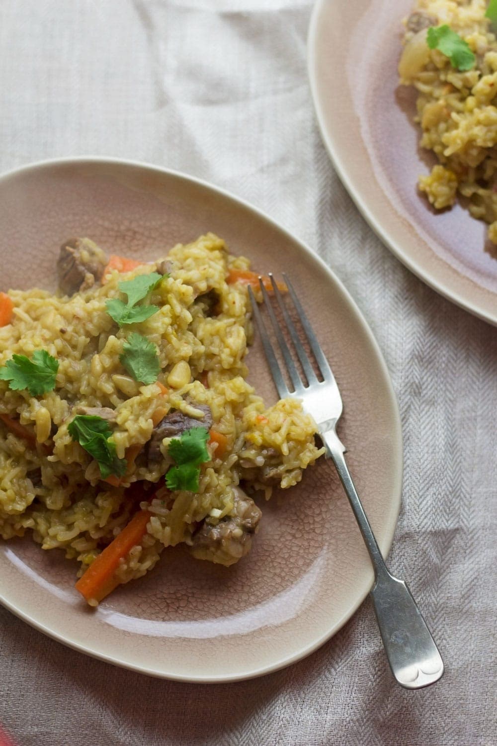 This leftover roast lamb pilaf is a great way to use up leftovers and you could easily substitute the lamb for any other cooked meat!