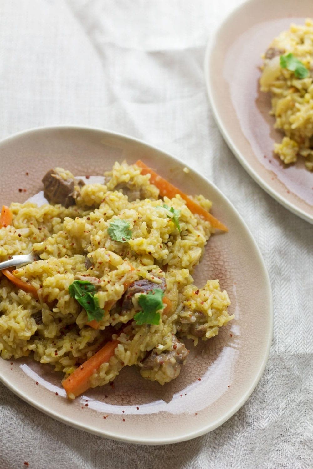 This leftover roast lamb pilaf is a great way to use up leftovers and you could easily substitute the lamb for any other cooked meat!