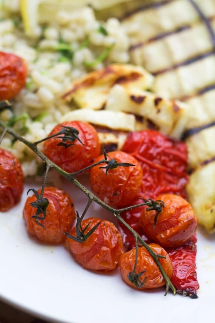 Griddled Halloumi with Herby Barley & Roasted Veg • The Cook Report