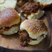 Beef brisket is slow cooked until meltingly tender for this spicy slow cooker pulled brisket. Serve in rolls or wraps for a delicious dinner!