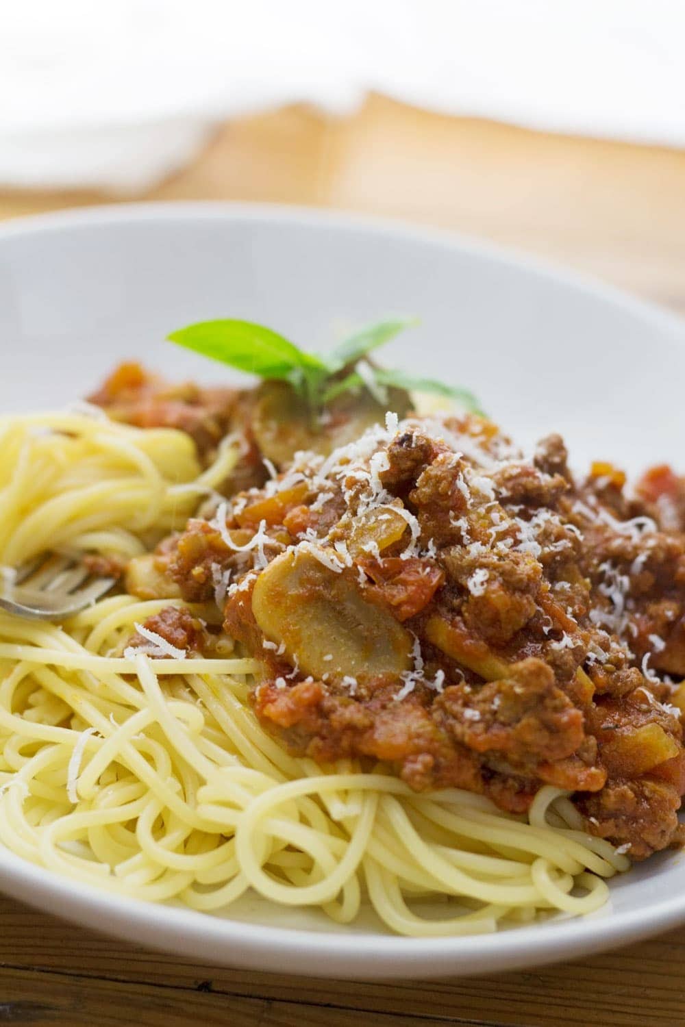 This beef, bacon and mushroom ragu is easy, tasty and the perfect comfort food. Serve on top of spaghetti with a shaving of parmesan.