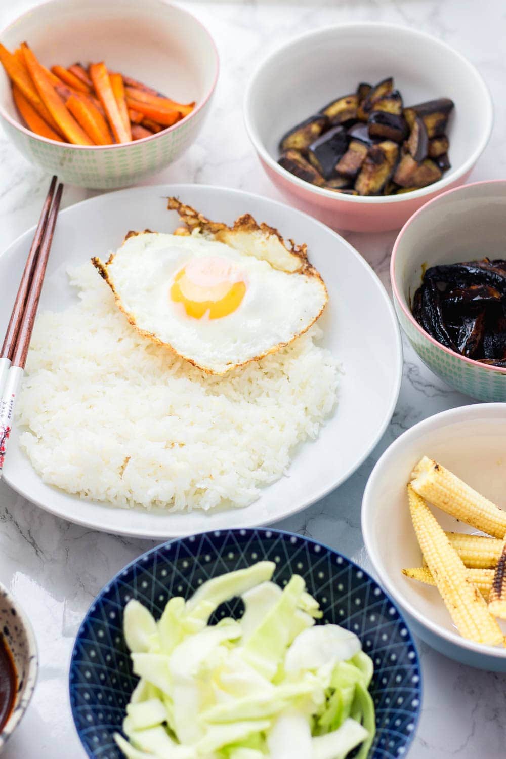 Rice and egg for bibimbap