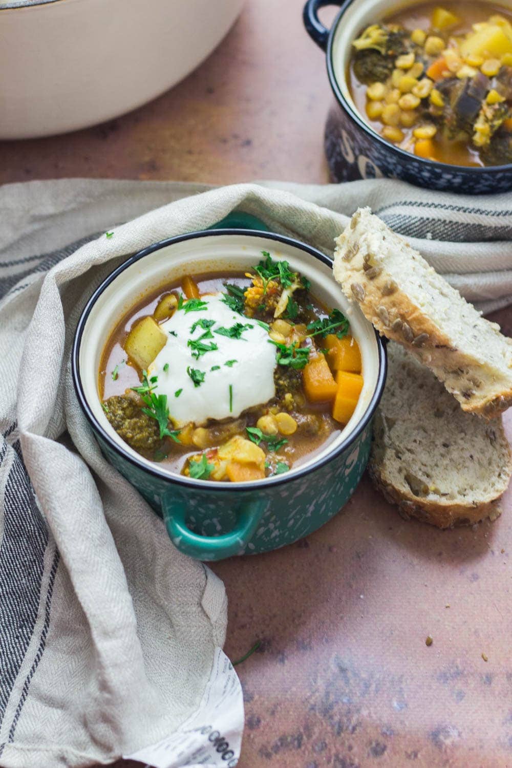 This Turkish split pea and vegetable soup is so warming and filled with healthy ingredients to make a tasty autumn meal perfect for the cooler weather.