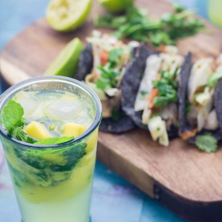 Serve these mango mojitos and Cuban fish tacos at your next party! The mojito uses a classic recipe with a delicious tropical twist.
