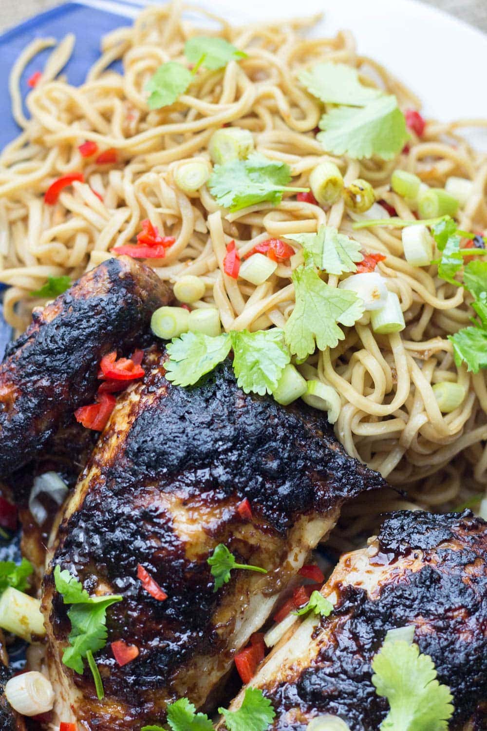 Asian Roasted Spatchcock Chicken with Noodle Salad. This Asian roasted spatchcock chicken is a great way to mix up a roast dinner. I love mine served with a refreshing noodle salad. #roastchicken #recipe #asianfood #spatchcock