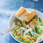 This chicken vegetable soup is a filling and tasty dinner perfect for cold evenings. Serve with some crusty bread and a sprinkling of parmesan. #soup #chicken #recipe #fallrecipes