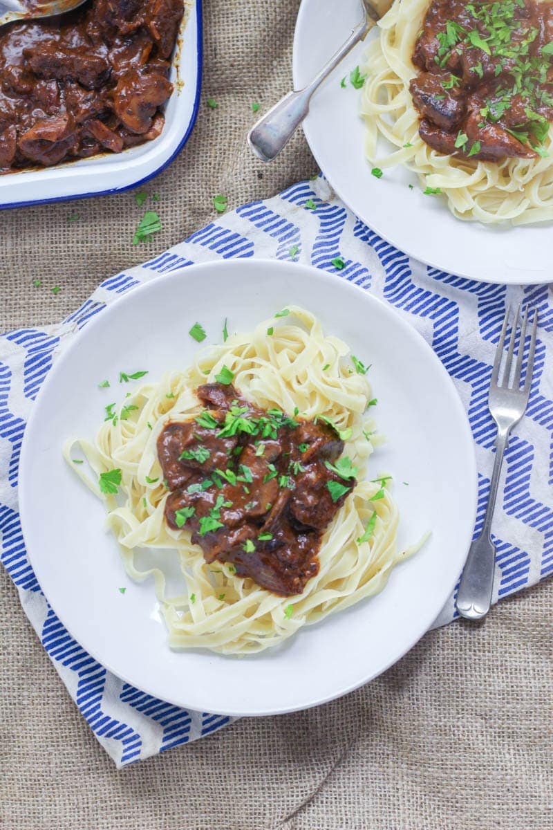 Easy Beef Stroganoff with Mushrooms. Make this easy beef stroganoff for a warming winter dinner. There's really nothing better than tender beef cooked with red wine and vegetables. #beefstroganoff #recipe #beef