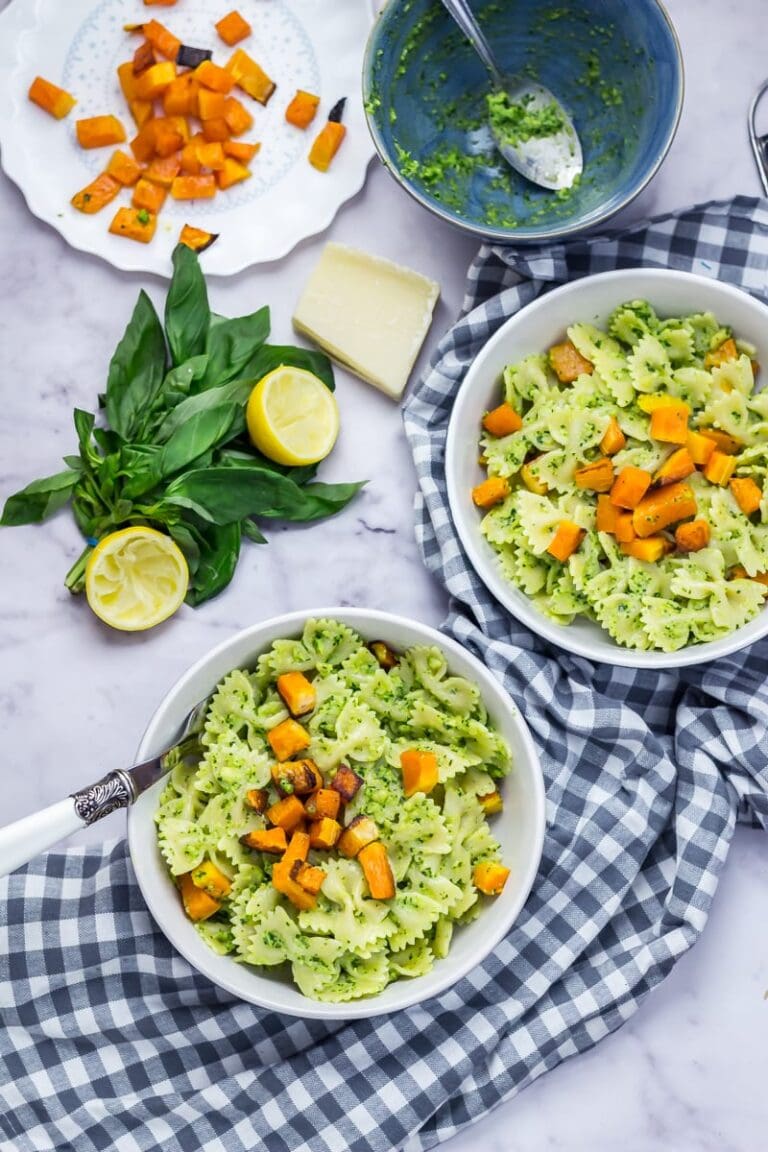 Kale Pesto Bowties with Roasted Butternut Squash • The Cook Report