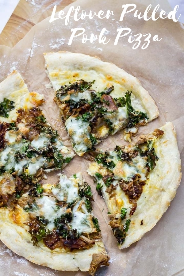 Pinterest image for leftover pulled pork pizza with text overlay