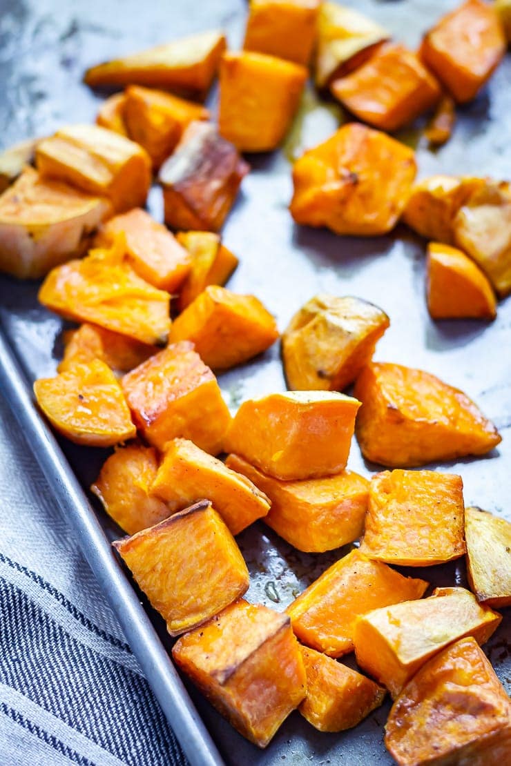 Roasted sweet potato for Sweet Potato and Quinoa Salad with Sesame Dressing recipe