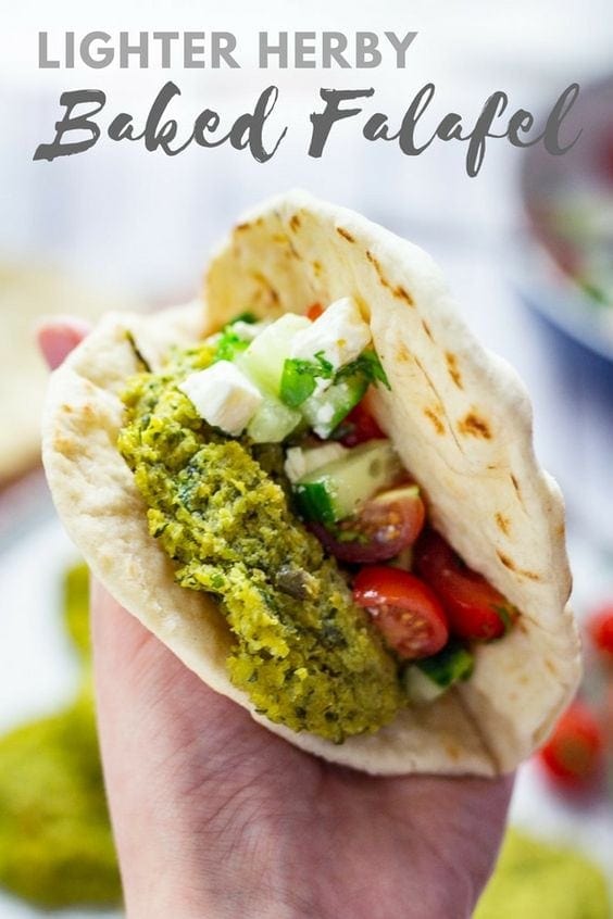 Pinterest image for baked falafel with text overlay