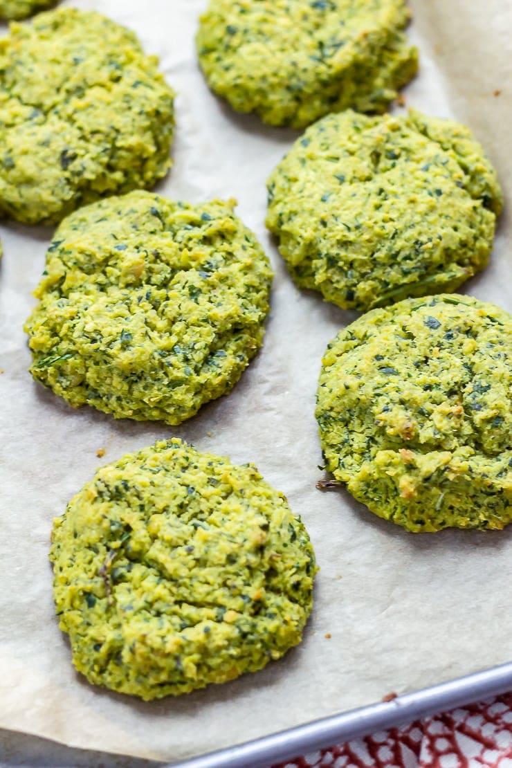 Baked falafel on a baking sheet