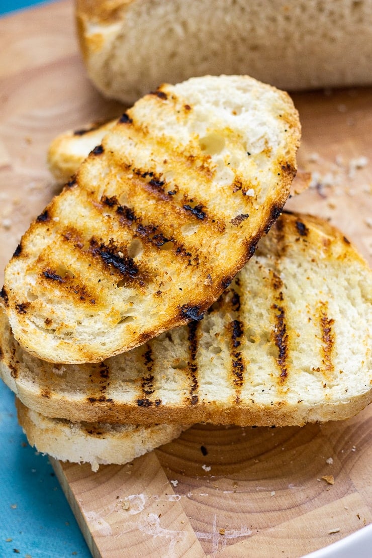 Grilled toast on a wooden board