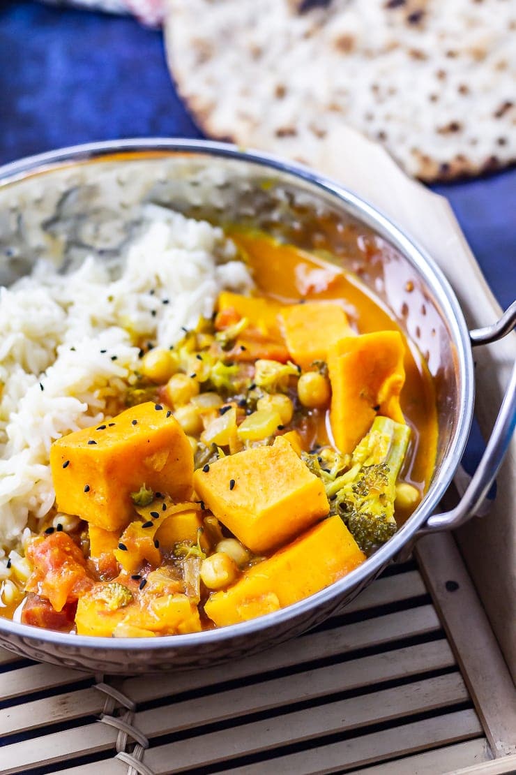 Close up of coconut curry in a bowl